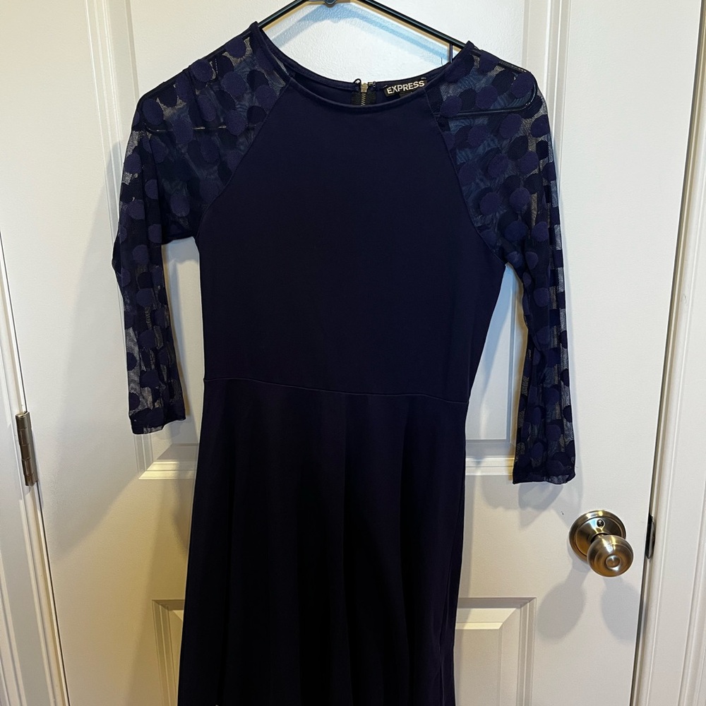 Express Deep Blue Dress with Sheer Accents